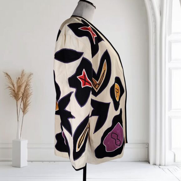 Victor Camarena Wearable Art Jacket Size S Abstract Appliques Boho Mexico - Picture 3 of 16